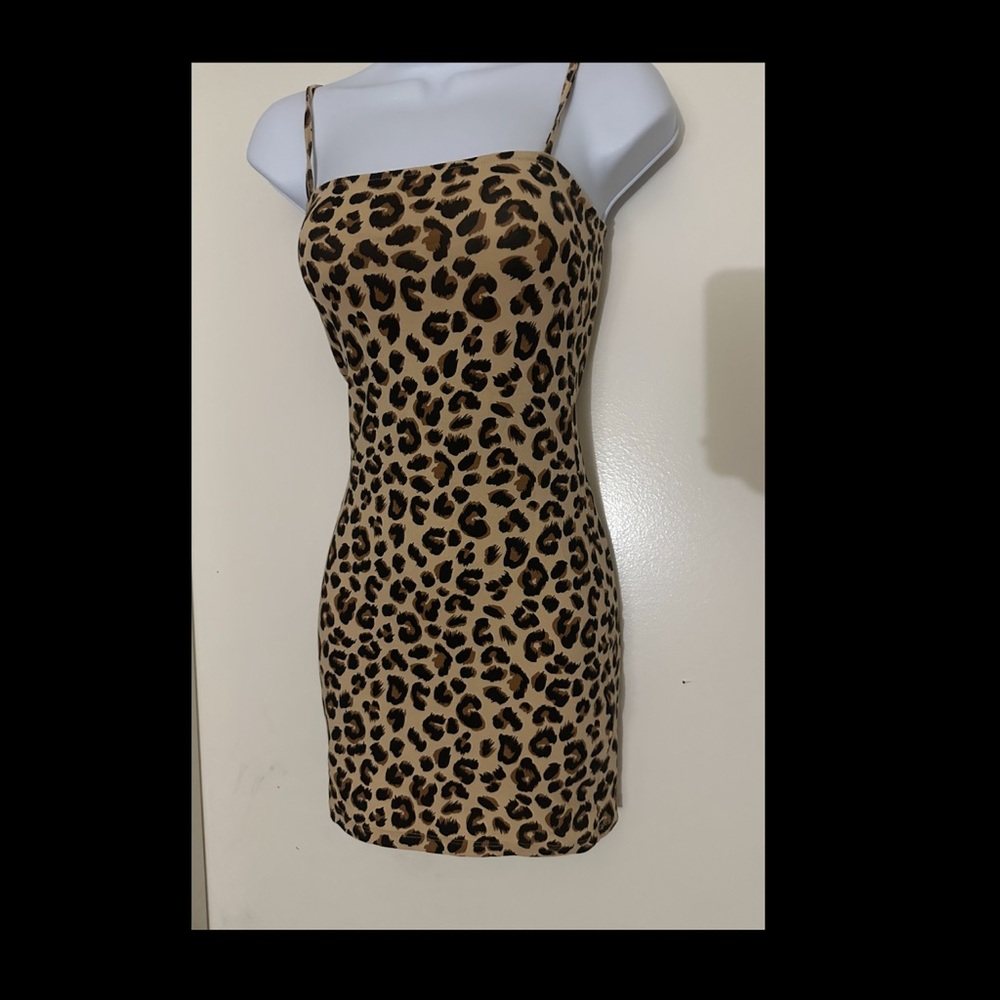 Divided Tan and Black Leopard Print Mini Dress